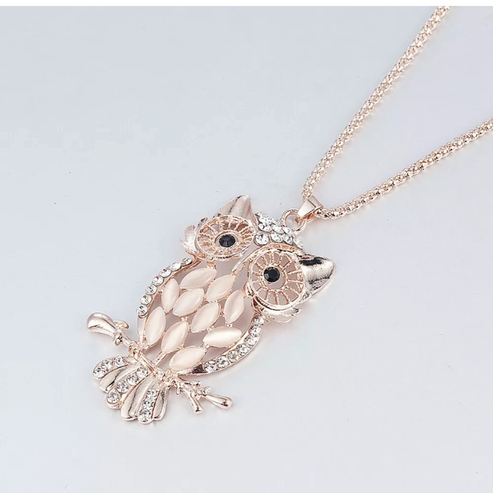 Crystal Opal Owl Pendant Chain Gold LongNecklace🦉 - Picture 4 of 5